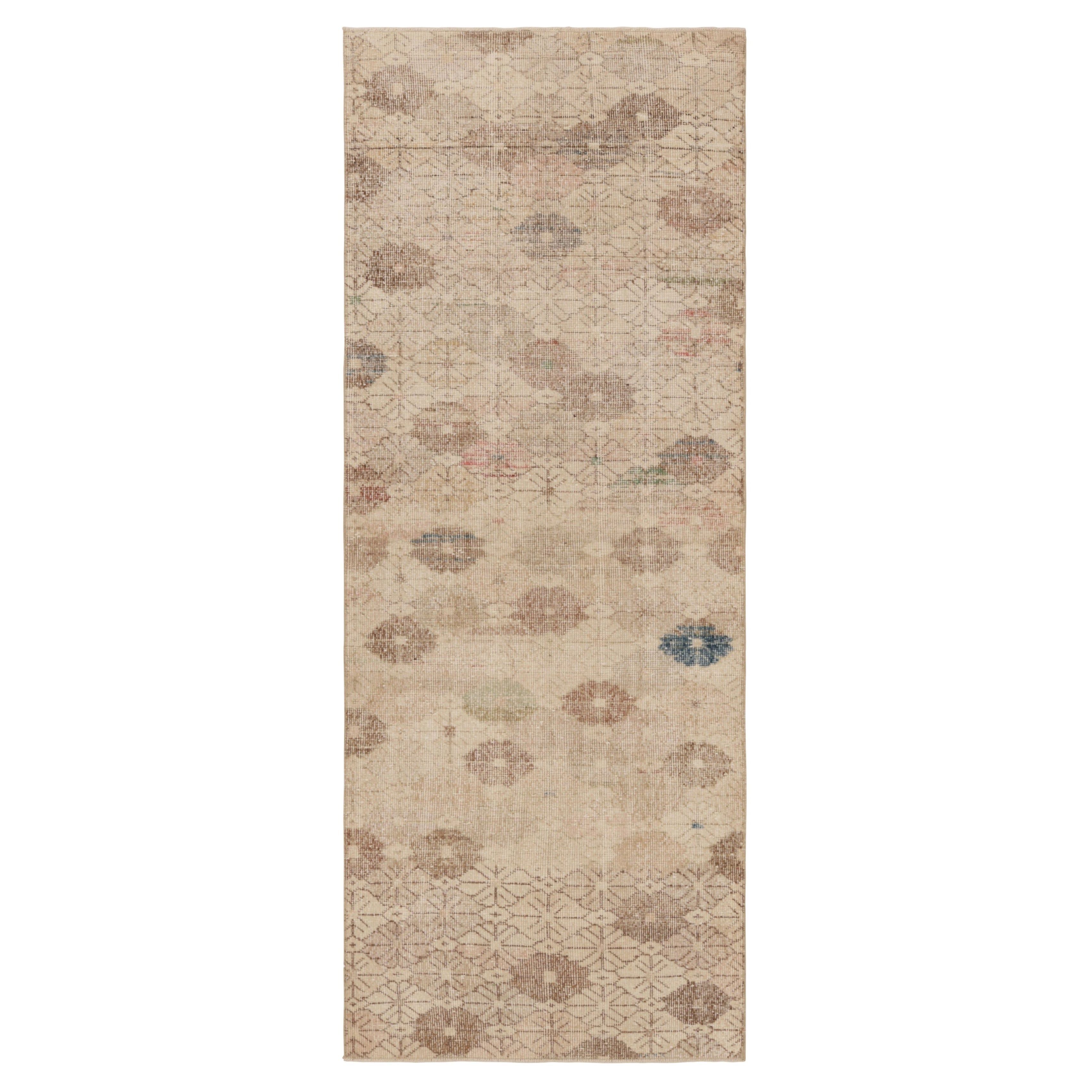 Vintage Distressed Läufer Teppich, Beige-Braun Geometrisches Blumenmuster - Rug 
Kil
