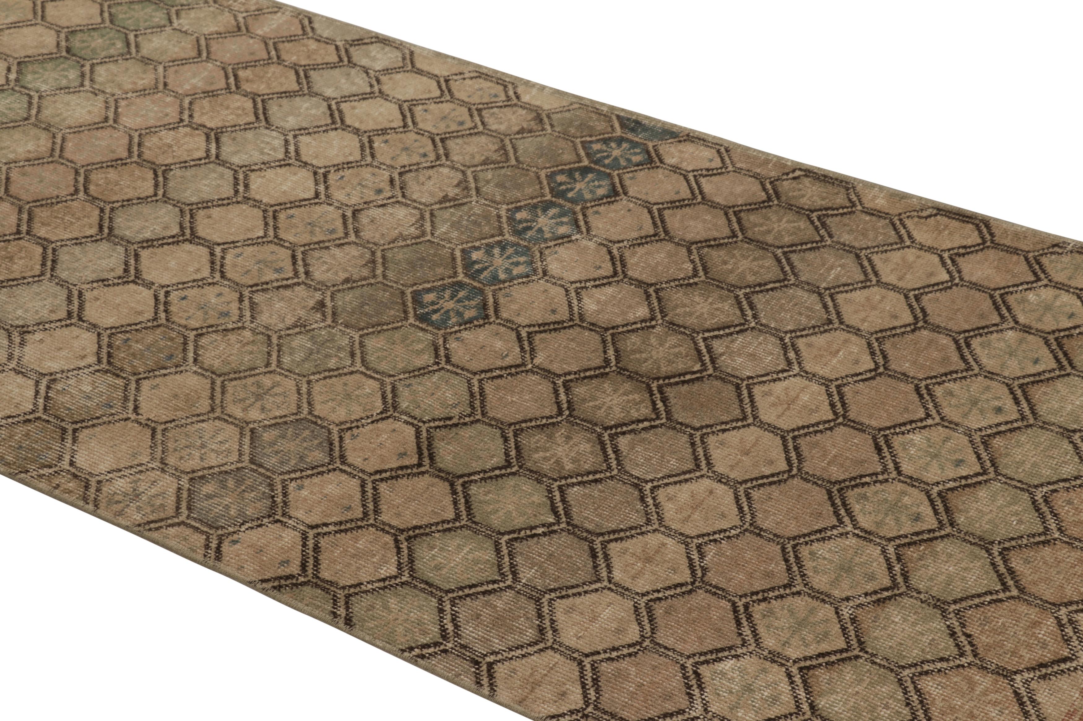 This vintage runner rug is a 3x8 Turkish distressed piece, made with hand-knotted wool circa mid-20th century. It is an exciting new addition to our collection of distressed Turkish rugs.

On the Design:
Admirers of the craft will especially