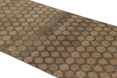 Vintage Distressed Runner Rug, Beige-Brown Geometric Pattern - Rug & Kilim