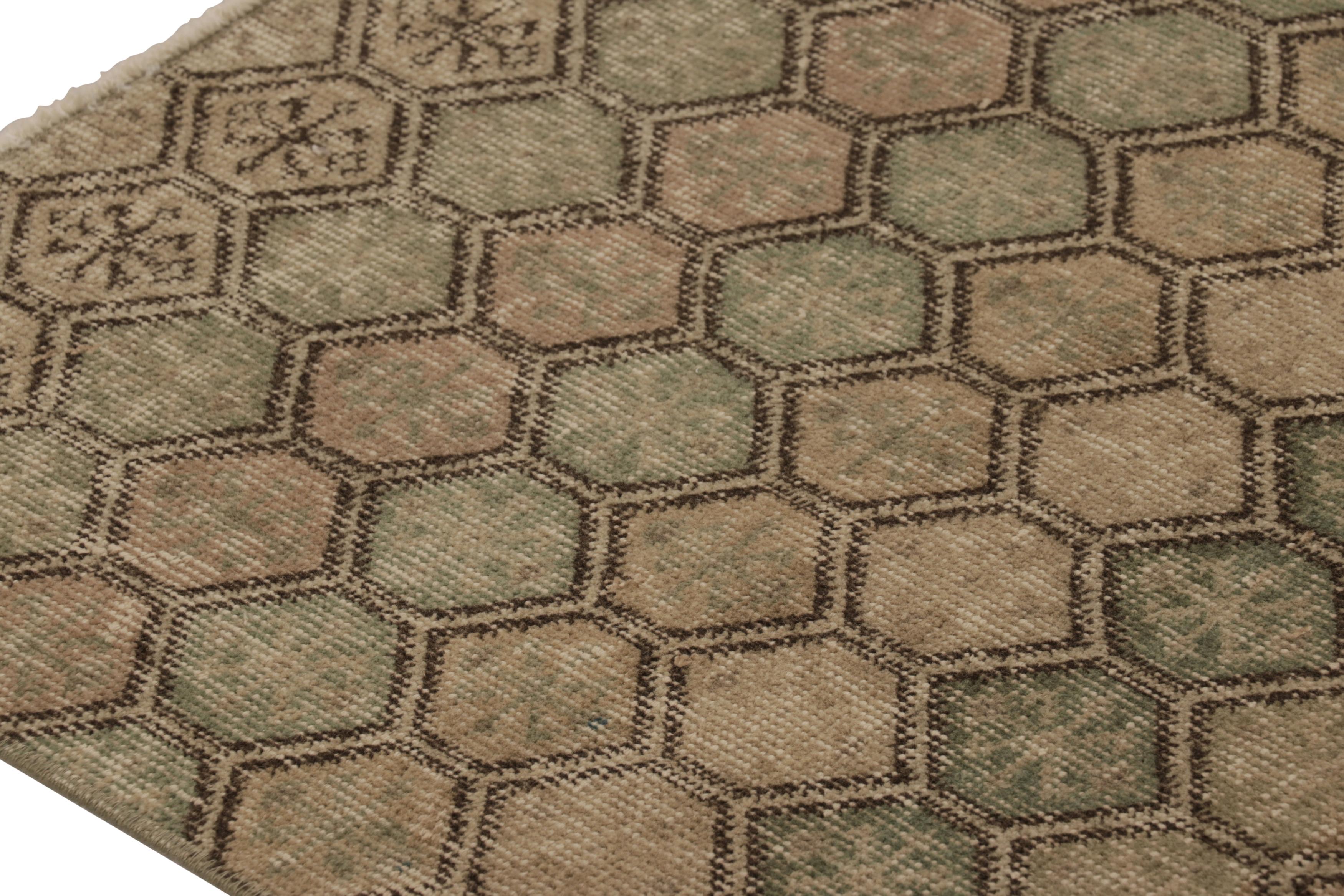 Turkish Vintage Distressed Runner Rug, Beige-Brown Geometric Pattern - Rug & Kilim For Sale