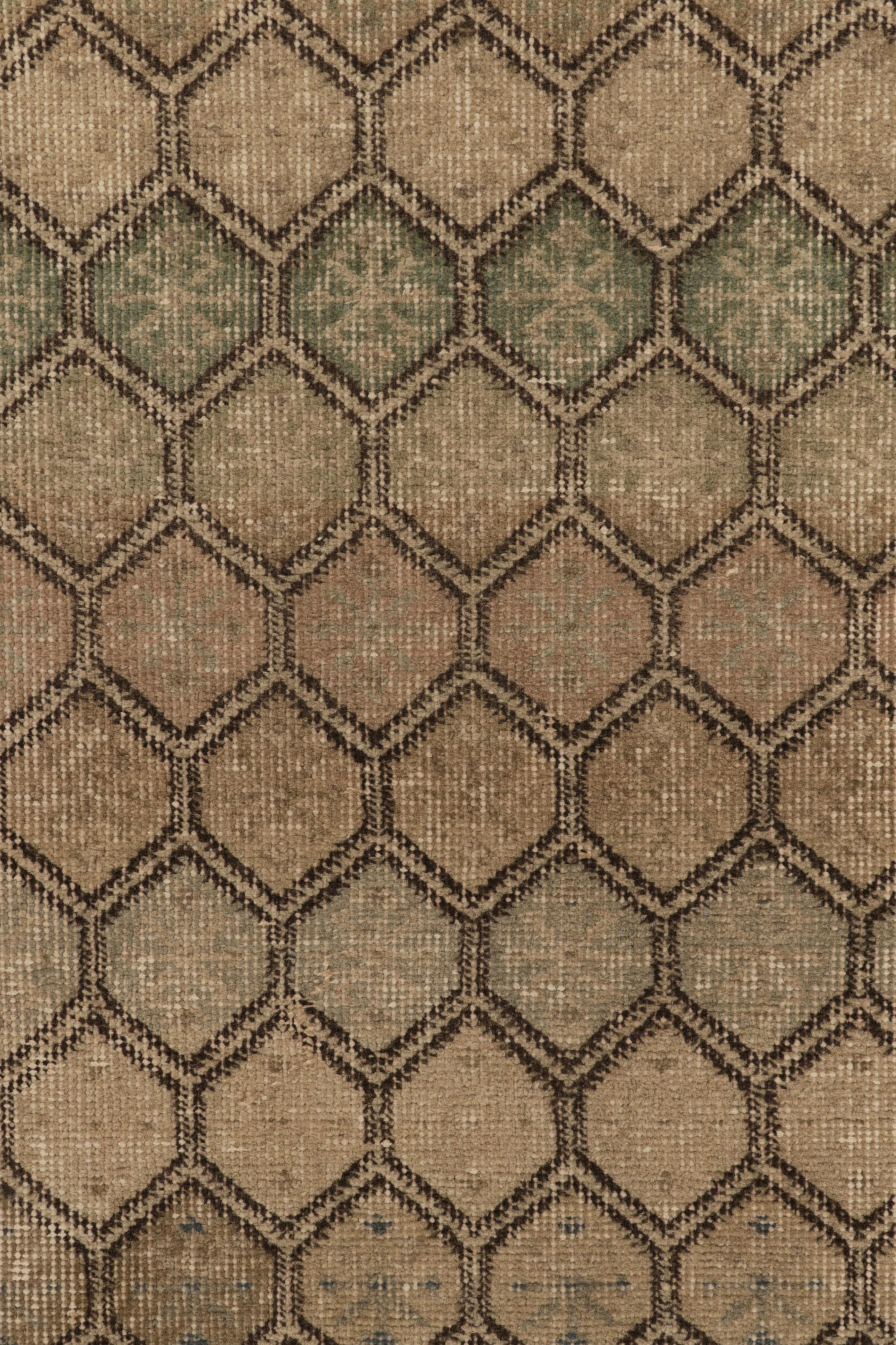 Hand-Knotted Vintage Distressed Runner Rug, Beige-Brown Geometric Pattern - Rug & Kilim For Sale