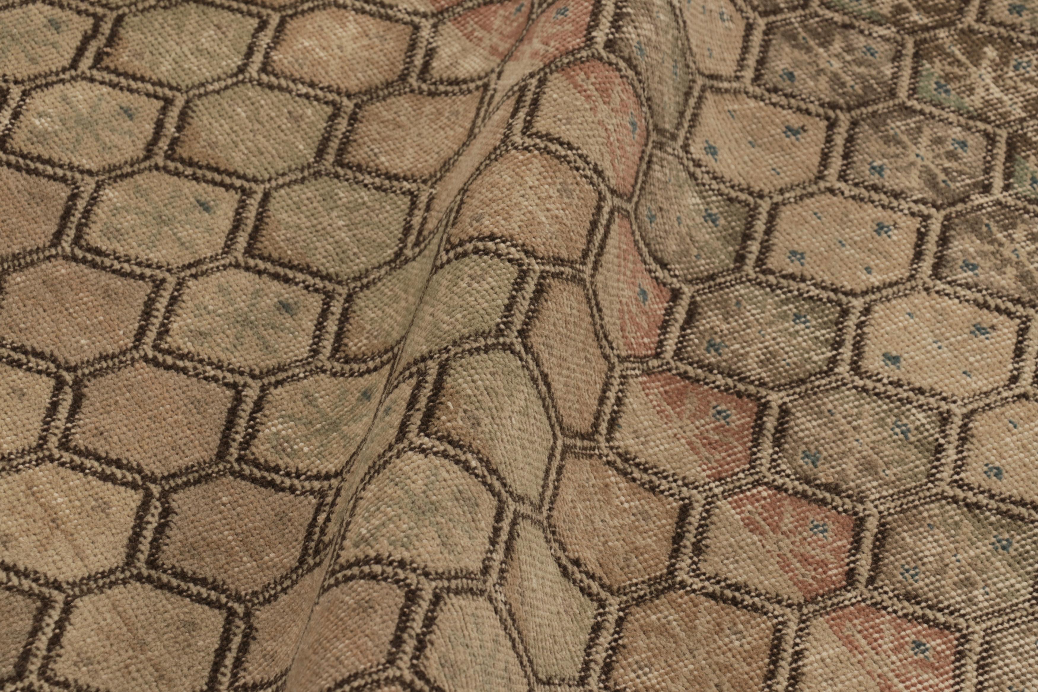 Mid-20th Century Vintage Distressed Runner Rug, Beige-Brown Geometric Pattern - Rug & Kilim For Sale