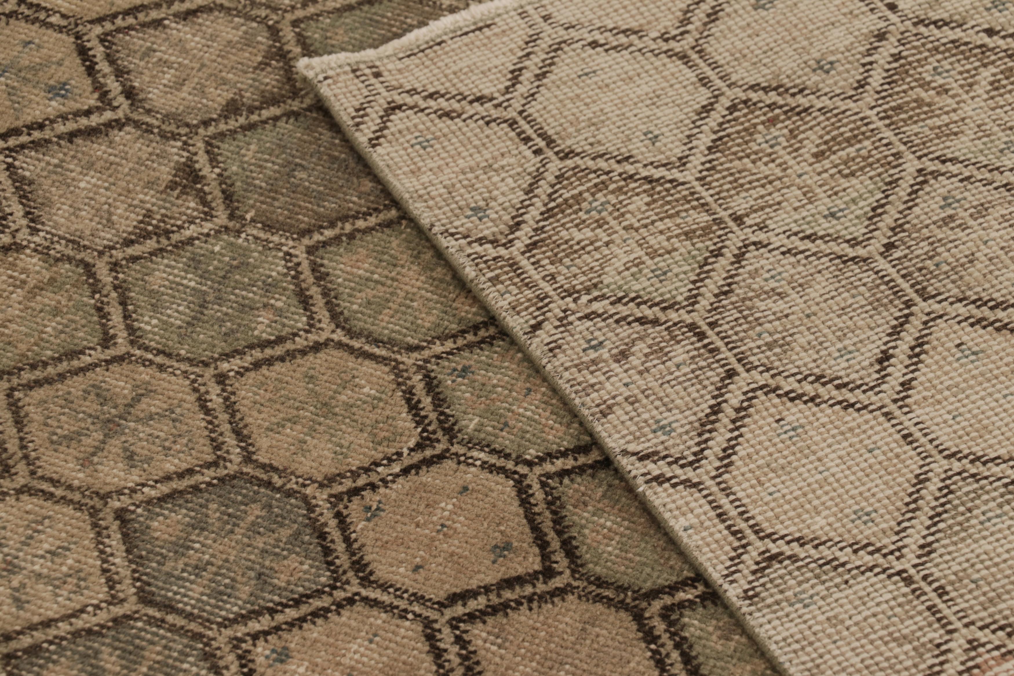 Wool Vintage Distressed Runner Rug, Beige-Brown Geometric Pattern - Rug & Kilim For Sale