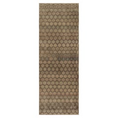 Vintage Distressed Runner Rug, Beige-Brown Geometric Pattern - Rug & Kilim