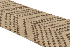 Vintage Distressed Runner Rug, Beige-brown Geometric Patterns – Rug & Kilim