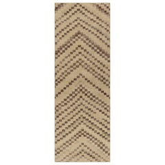 Vintage Distressed Runner Rug, Beige-brown Geometric Patterns – Rug & Kilim