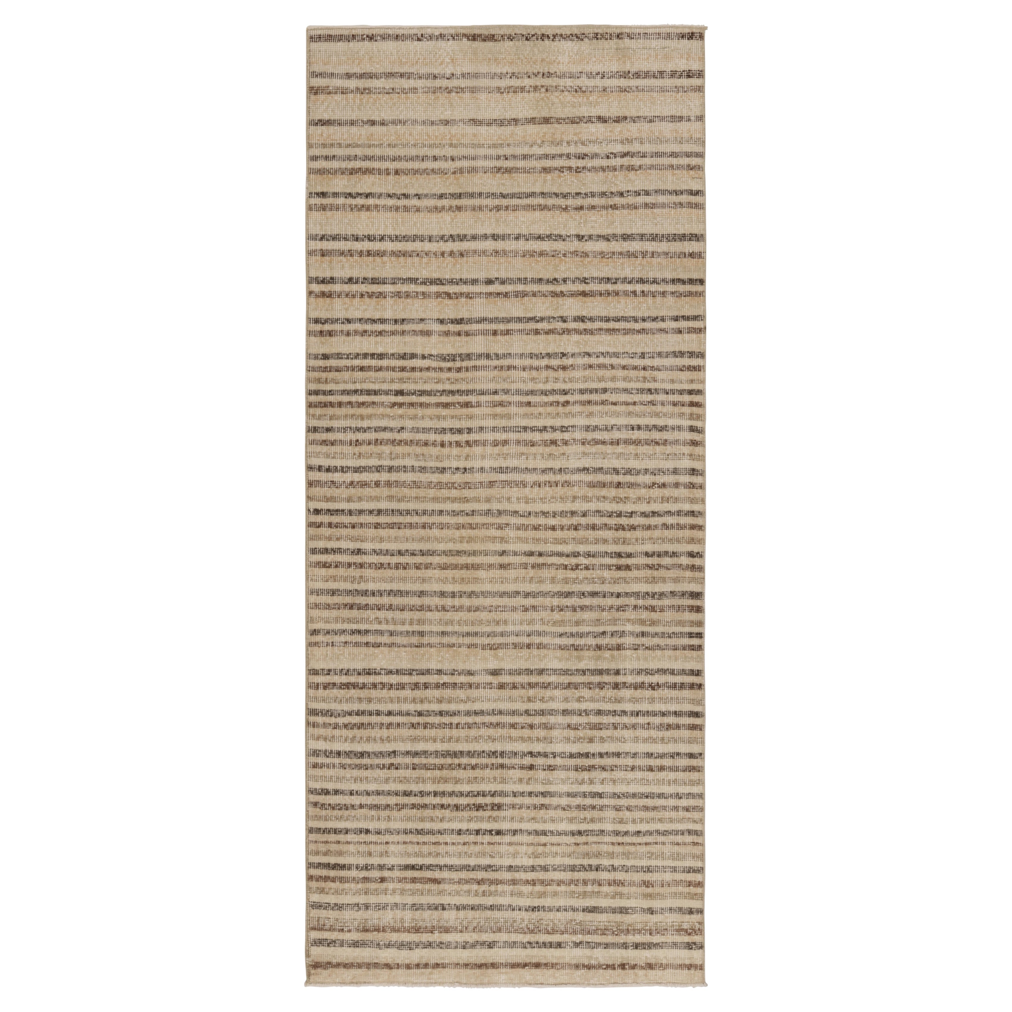 Vintage Distressed Runner Rug, Beige-Braun Geometrisches Streifendesign- Rug 
Kilim