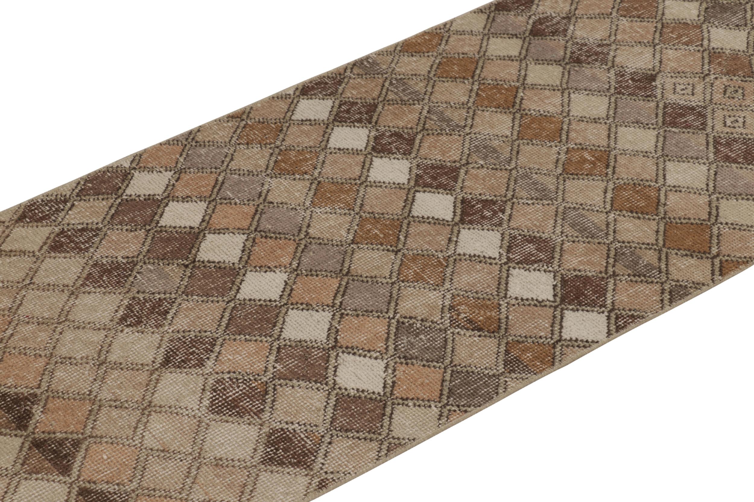 This vintage runner rug is a 2x7 Turkish distressed piece, made with hand-knotted wool circa mid-20th century. It is an exciting new addition to our collection of distressed Turkish rugs.

On the Design: 

Admirers of the craft will especially