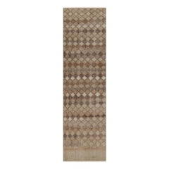 Vintage Distressed Runner Rug, Beige-Brown & Gold Geometric Design - Rug & Kilim