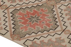 Vintage Distressed Runner Rug, Beige-Green Geometric Pattern - Rug & Kilim