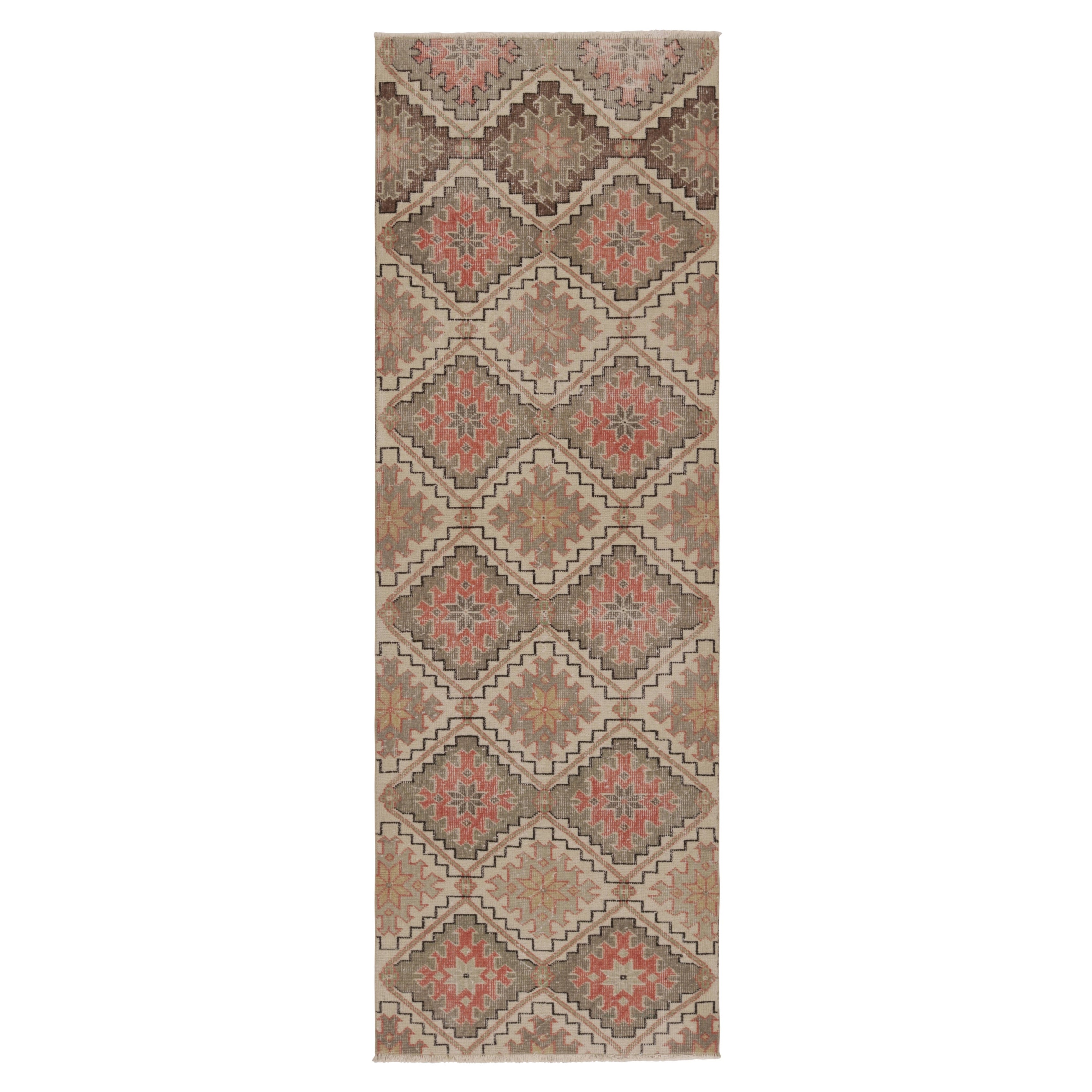 Vintage Distressed Läufer, Beige-Grün Geometrisches Muster - Rug
Kilim