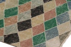 Vintage Distressed Runner Rug, Bold Polychromatic Geometric Pattern - Rug & Kili