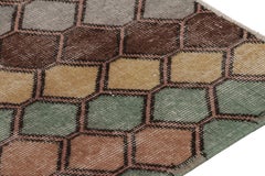 Vintage Distressed Runner Rug, Colorful Diagonal Geometric Design - Rug & Kilim