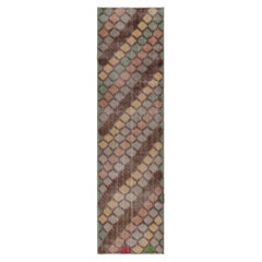 Vintage Distressed Läufer Teppich, buntes diagonales geometrisches Design - Rug & Kilim