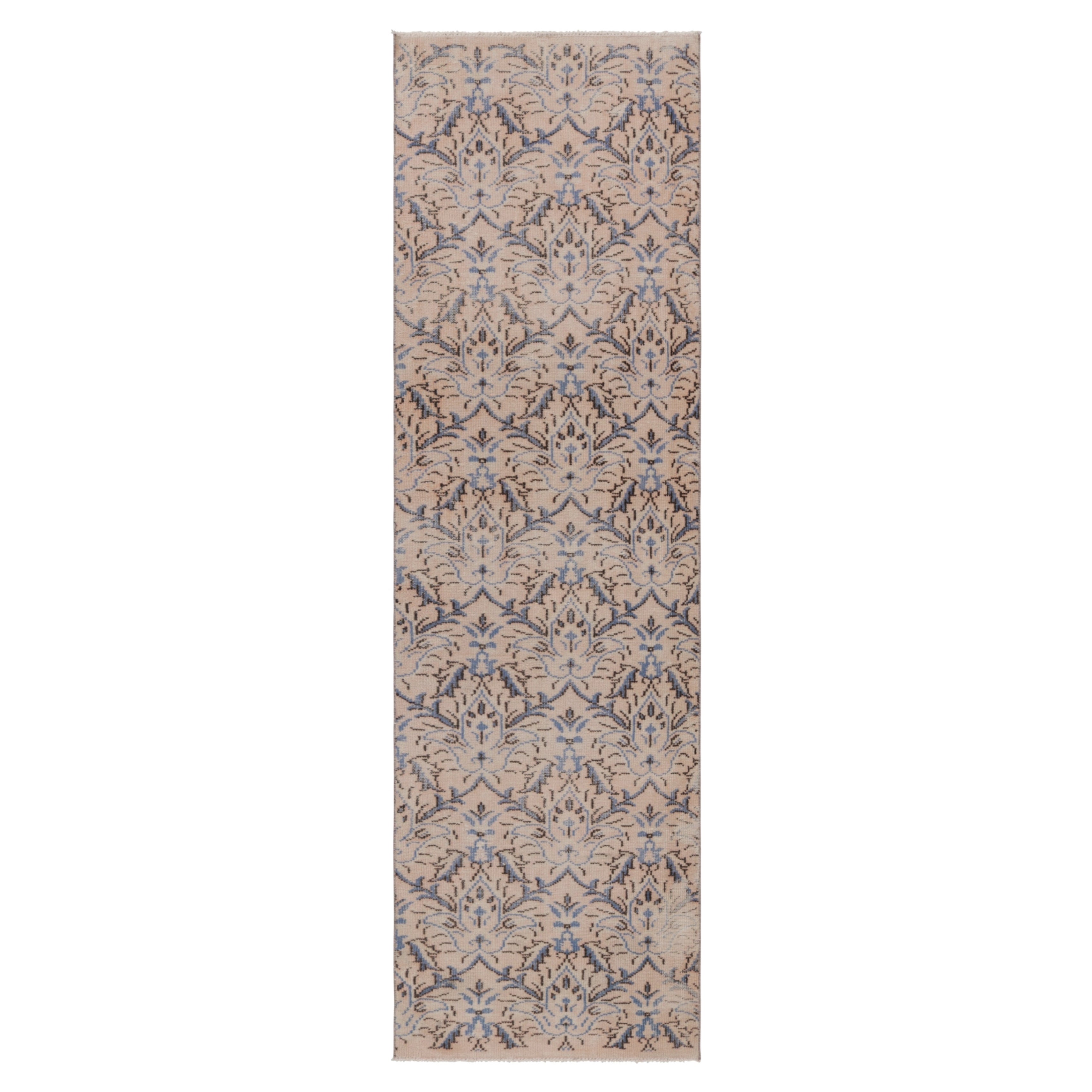 Vintage Distressed Läufer, creme-rosa mit flächendeckenden Blumen - Rug & Kilim