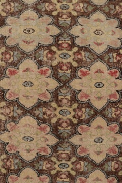 Vintage Distressed Runner Rug, Faded Brown Botanical Medallions - Rug & Kilim