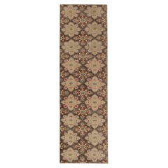 Vintage Distressed Läufer, verblasste braune botanische Medaillons - Rug & Kilim