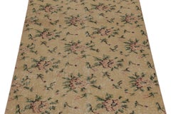 Vintage Distressed Runner Rug, Gold with Soft Pink Floral Pattern - Rug & Kilim