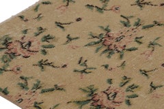 Vintage Distressed Runner Rug, Gold with Soft Pink Floral Pattern - Rug & Kilim