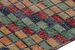 Vintage Distressed Runner Rug, Mosaic Multicolor Geometric Design - Rug & Kilim