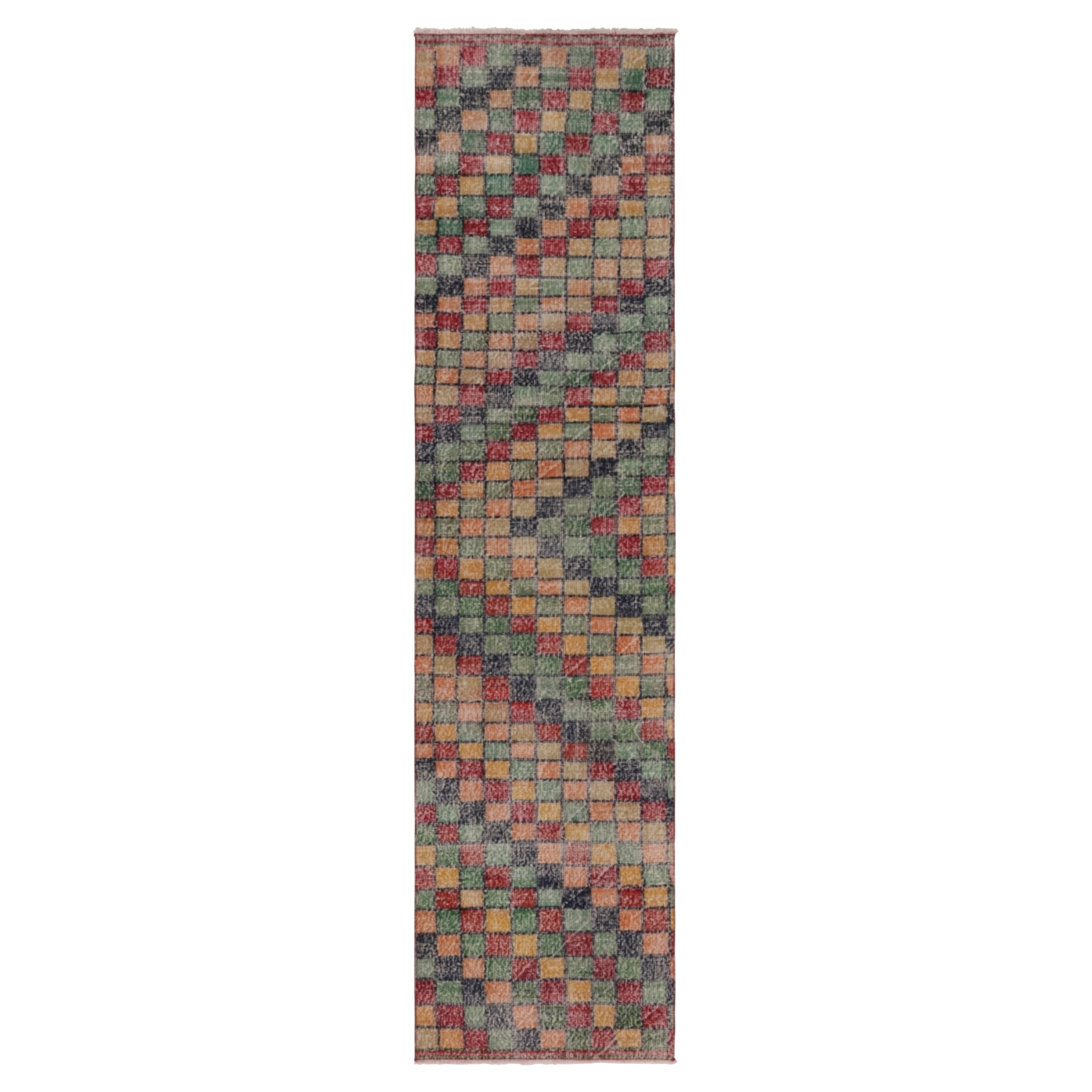 Vintage Distressed Läufer Teppich, Mosaik Multicolor Geometrisches Design - Rug & Kilim