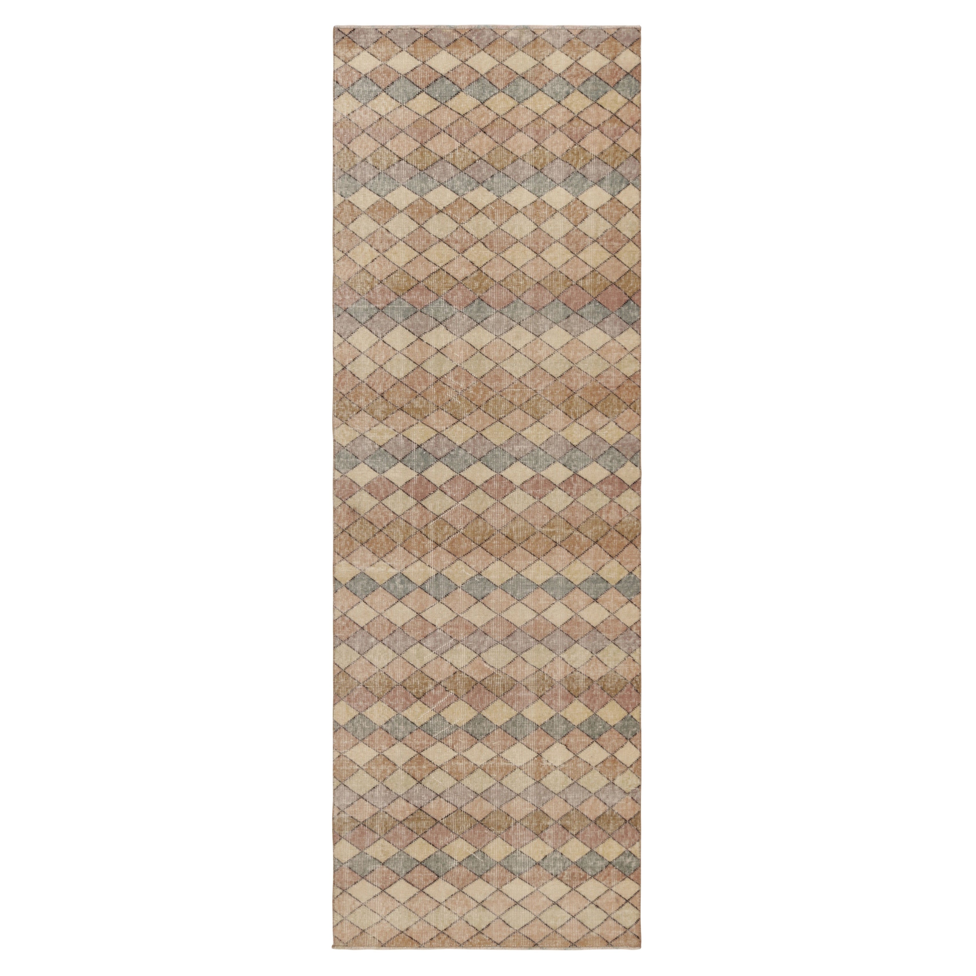 Vintage Distressed Runner Rug, Multicolor Diamond Geometric Pattern - Rug & Kili