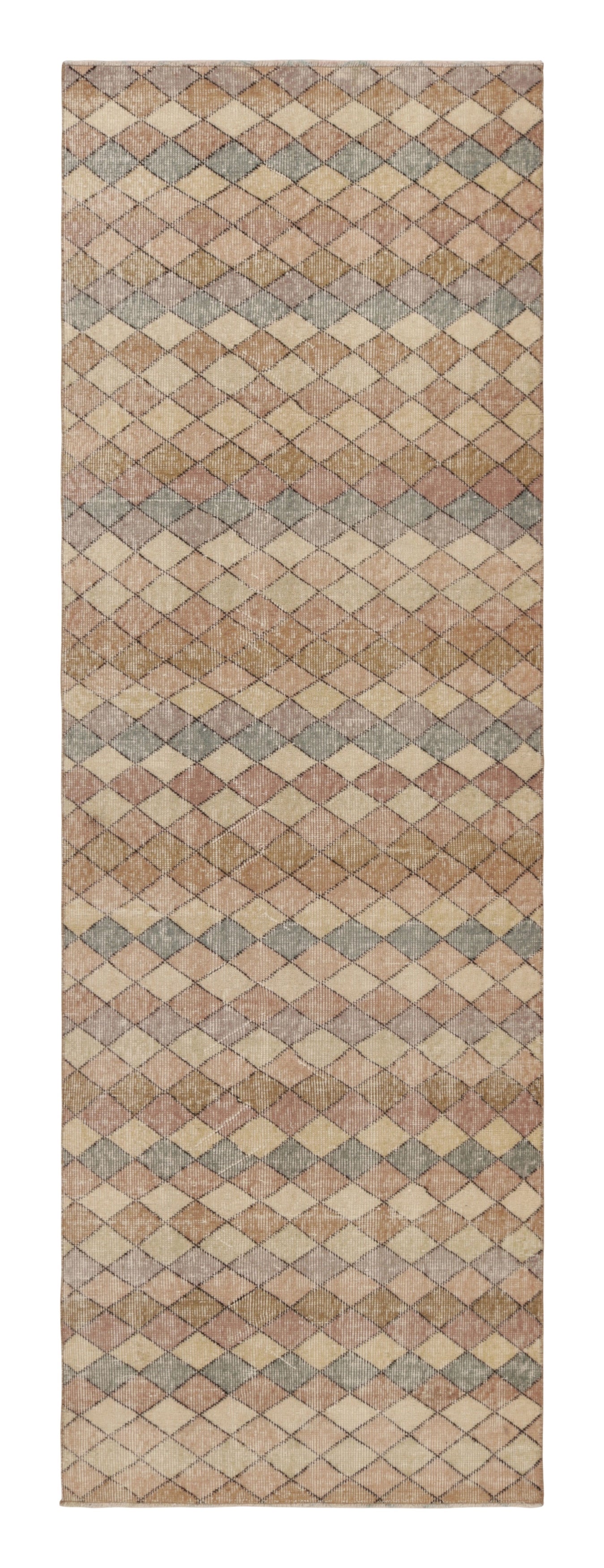 Vintage Distressed Runner Rug, Multicolor Diamond Geometric Pattern - Rug & Kili
