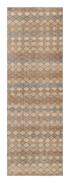 Vintage Distressed Runner Rug, Multicolor Diamond Geometric Pattern - Rug & Kili