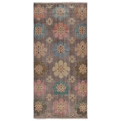 Vintage Distressed Runner Rug, Pastel Florals on Earthy Ground - Rug 
Kilim