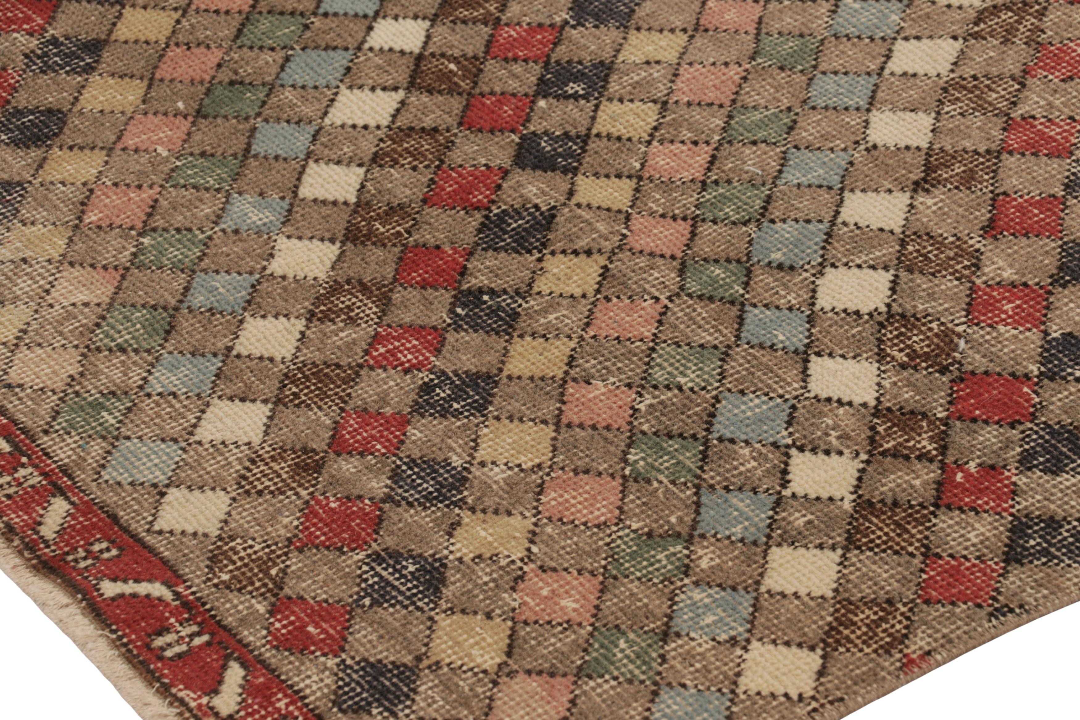 This vintage runner rug is a 3x9 Turkish distressed piece, made with hand-knotted wool circa mid-20th century. It is an exciting new addition to our collection of distressed Turkish runner rugs.

On the Design:

Admirers of the craft will especially