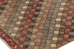 Vintage Distressed Runner Rug, Polychromatic Diamond Pattern - Rug & Kilim