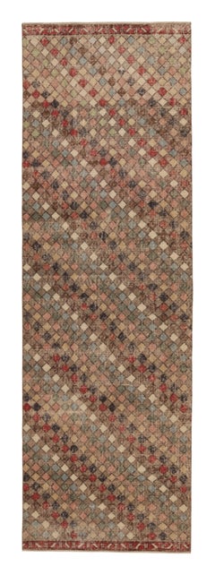 Vintage Distressed Runner Rug, Polychromatic Diamond Pattern - Rug & Kilim