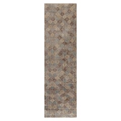 Vintage Distressed Runner Rug, Polychrome Diamond Geometric Pattern -Rug & Kilim