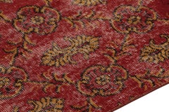Vintage Distressed Runner Rug, Red and Gold Floral Pattern - Rug & Kilim