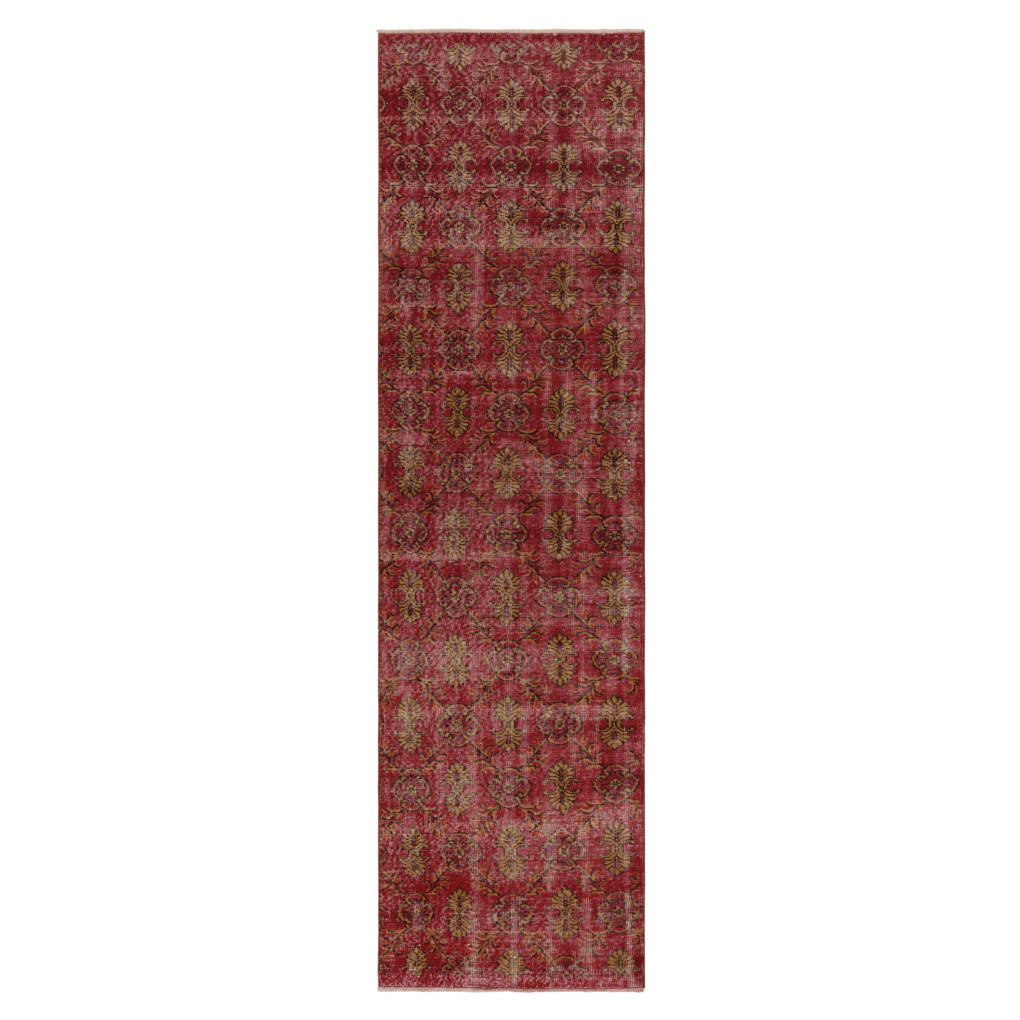 Tappeto vintage con motivo floreale rosso e oro - Rug & Kilim