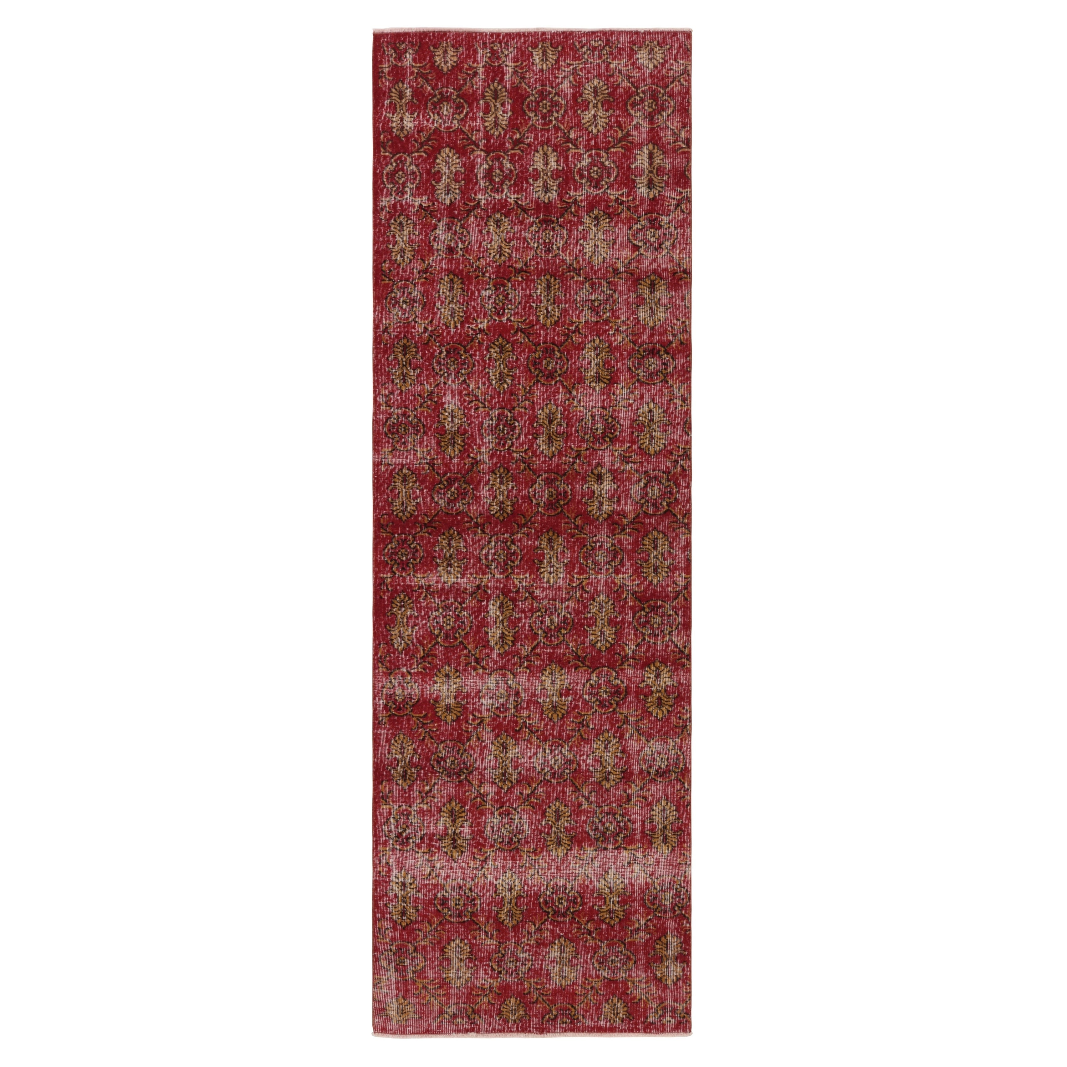 Tappeto vintage con motivo floreale a vite rosso-oro - Rug & Kilim