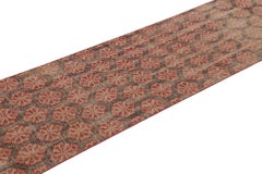 Vintage Distressed Runner Rug, Rust-Blue Geometric Floral Pattern - Rug & Kilim