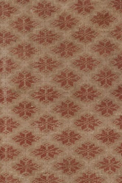 Vintage Distressed Runner Rug, Rustic Beige with Rust Florals - Rug & Kilim
