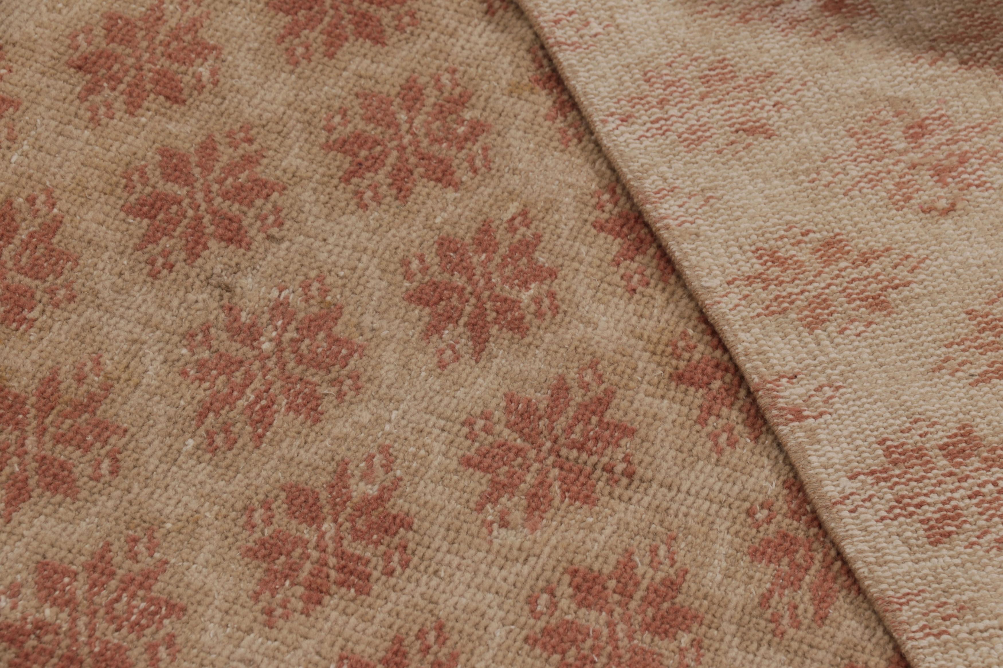 Wool Vintage Distressed Runner Rug, Rustic Beige with Rust Florals - Rug & Kilim For Sale