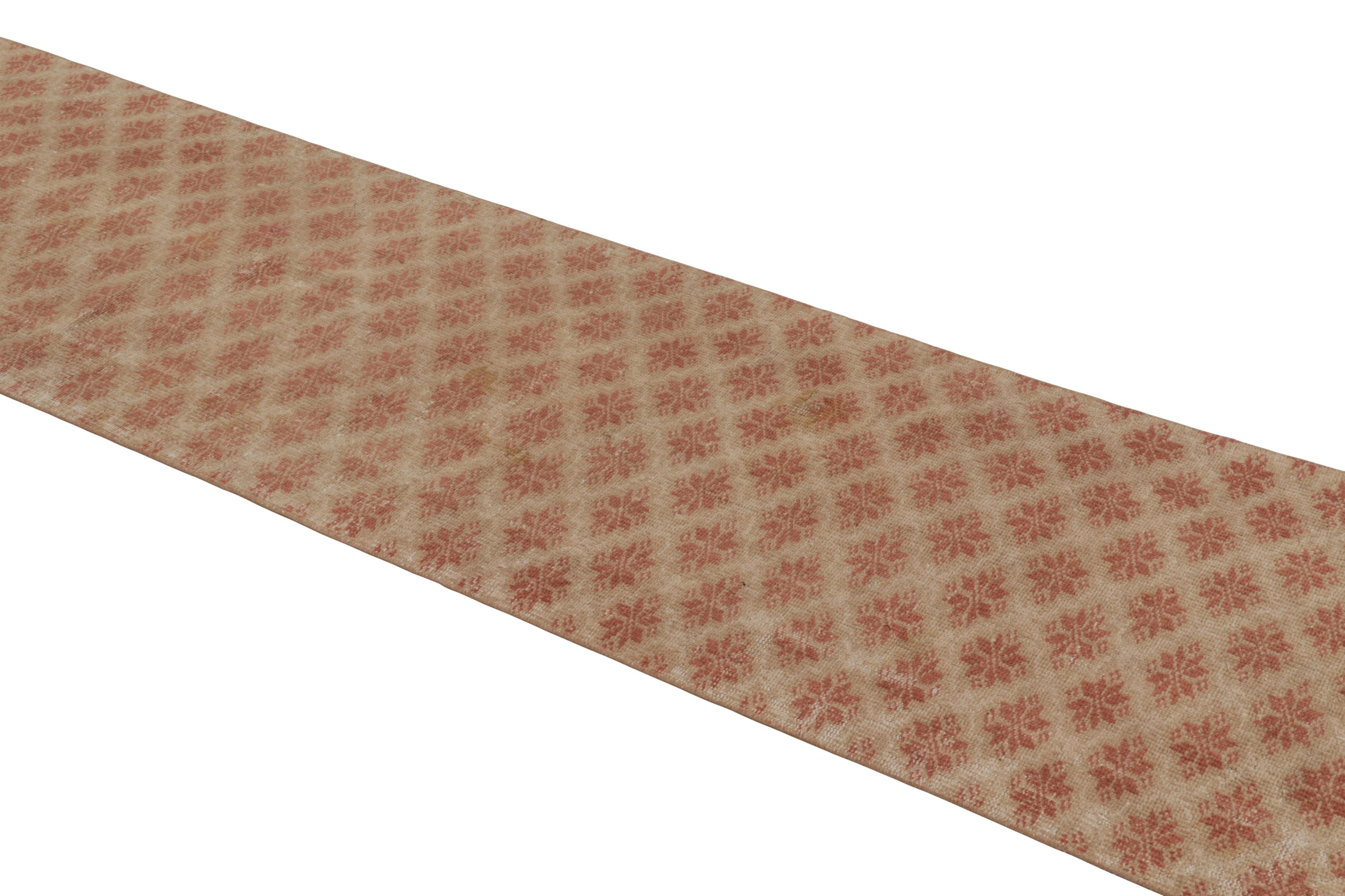 Vintage Distressed Runner Rug, Rustic Beige with Rust Florals - Rug & Kilim For Sale 1
