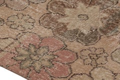 Vintage Distressed Runner Rug, Warm Beige-Brown Floral Pattern - Rug & Kilim