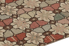 Vintage Distressed Runner Rug, Whimsical Pastel Floral Repeat - Rug & Kilim