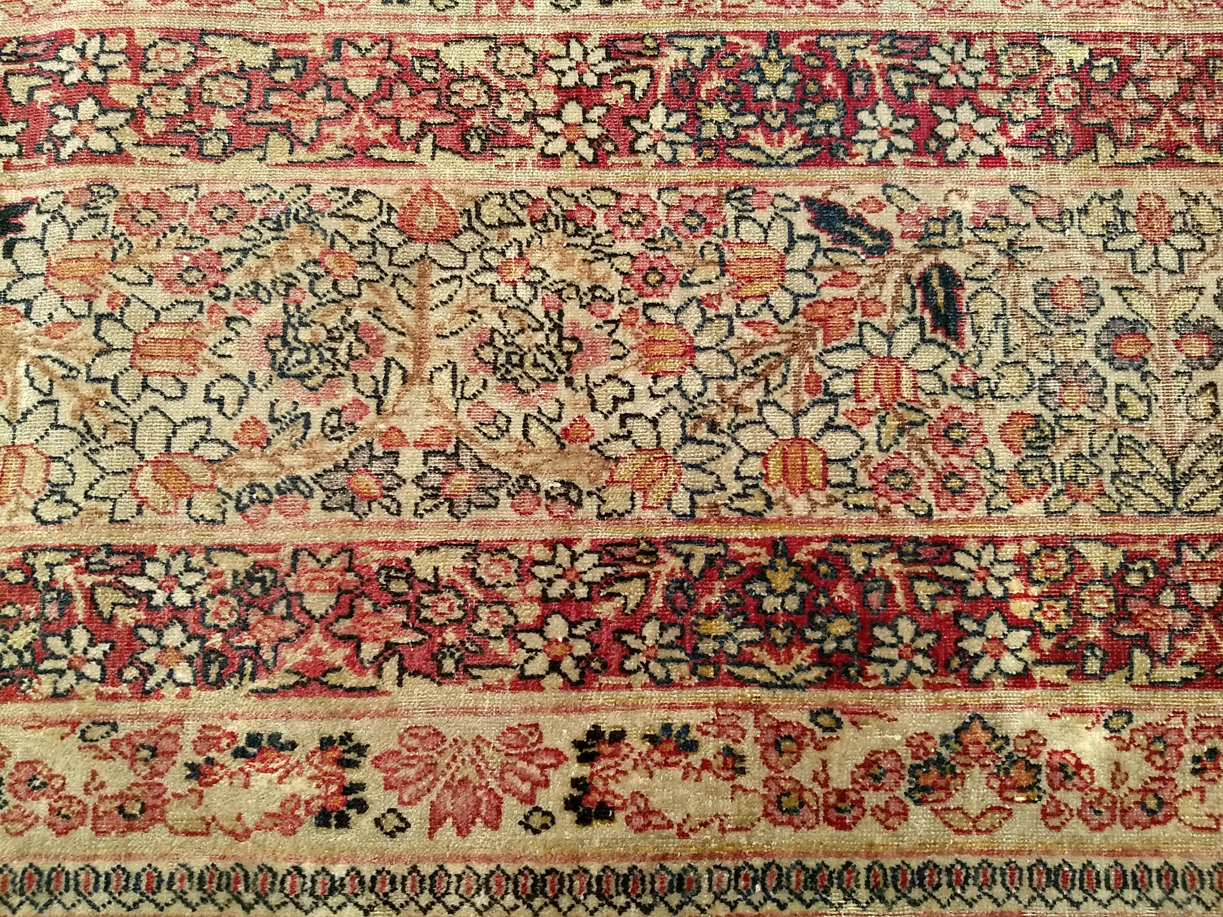 Shabby Chic Persian Kerman Lavar in Floral Pattern in Yellow, Blue, Red, Navy For Sale 8