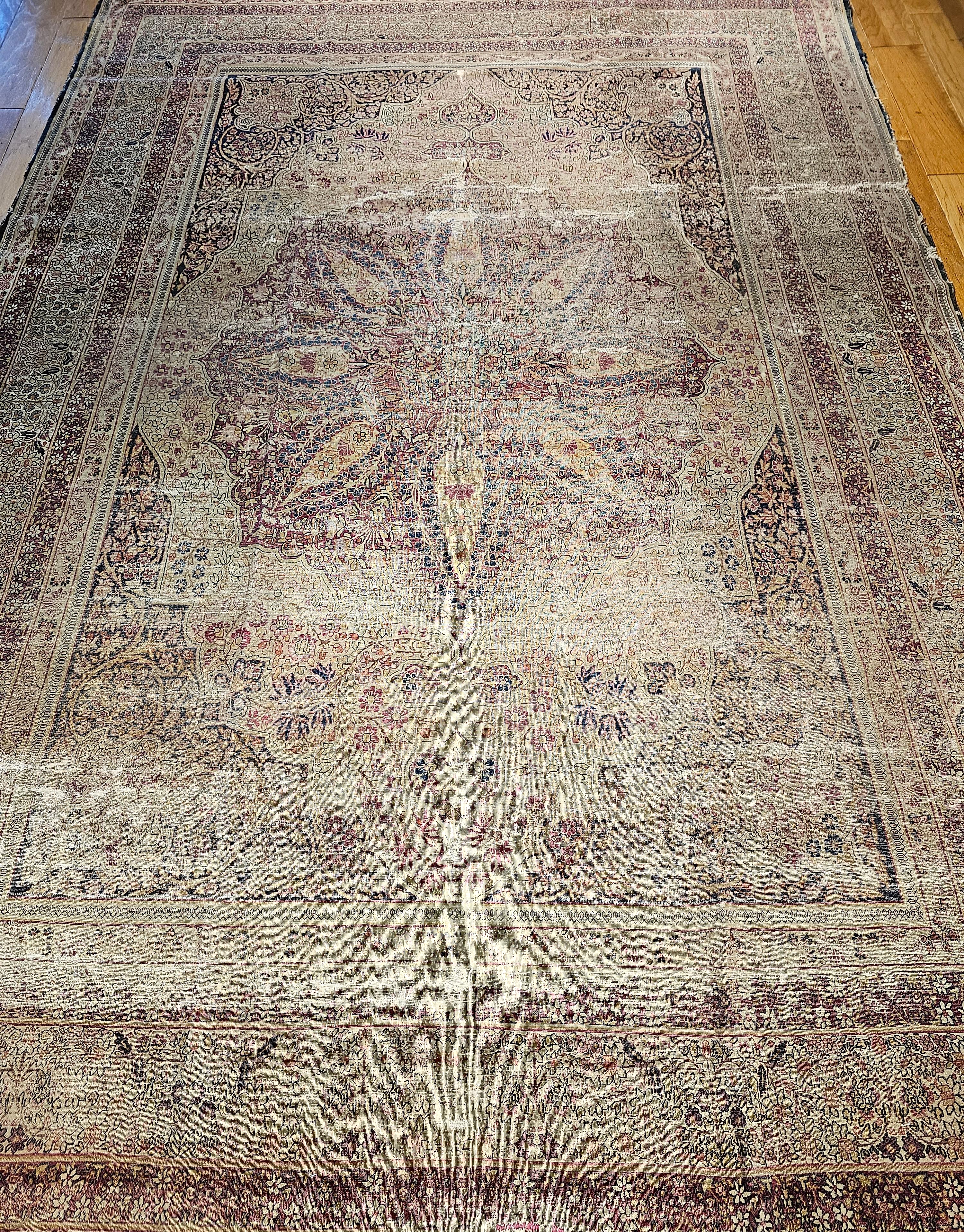  Beautiful Persian Kerman Lavar from the late 1800s in wonderful colors and design.   The rug has a 