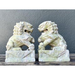 Vintage Distressed Soapstone Foo Dogs - A Pair