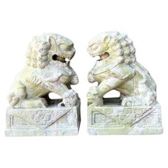 Vintage Distressed Soapstone Foo Dogs - A Pair