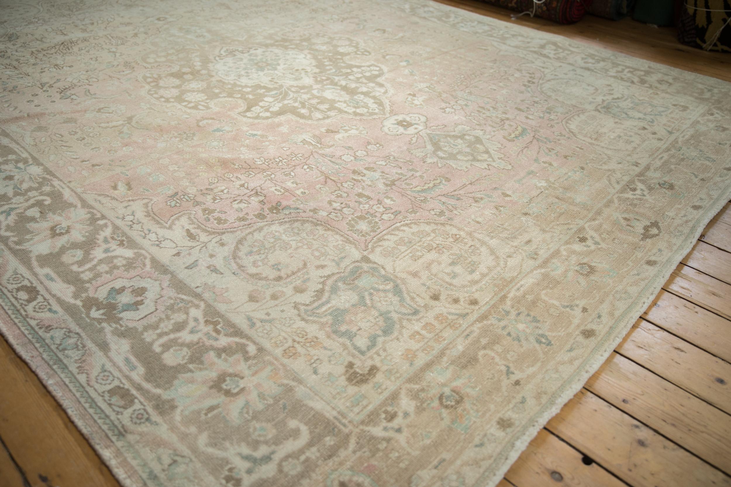 Hand-Knotted Vintage Distressed Tabriz Carpet For Sale