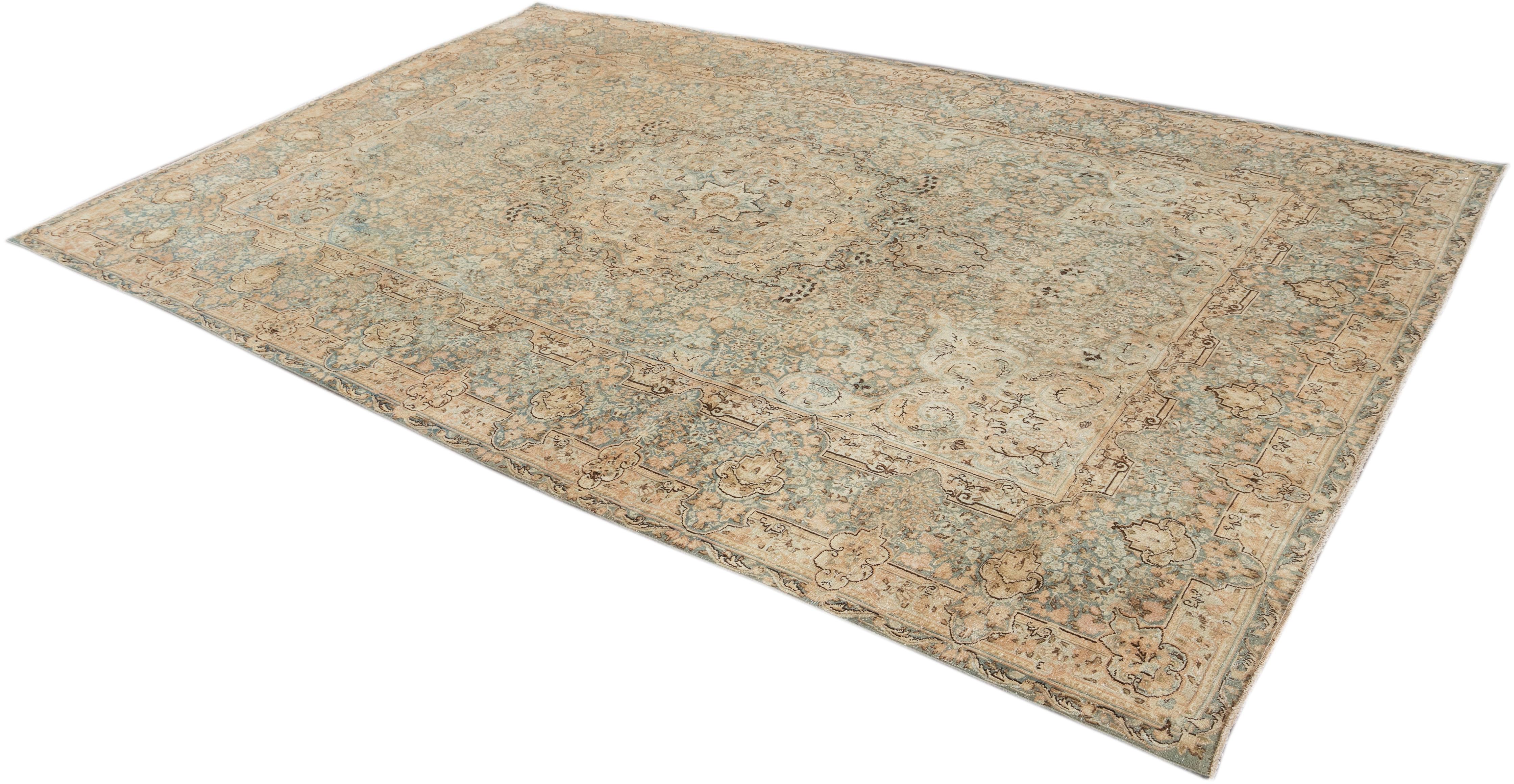 Vieux tapis en laine sarcelle vieilli en vente 3