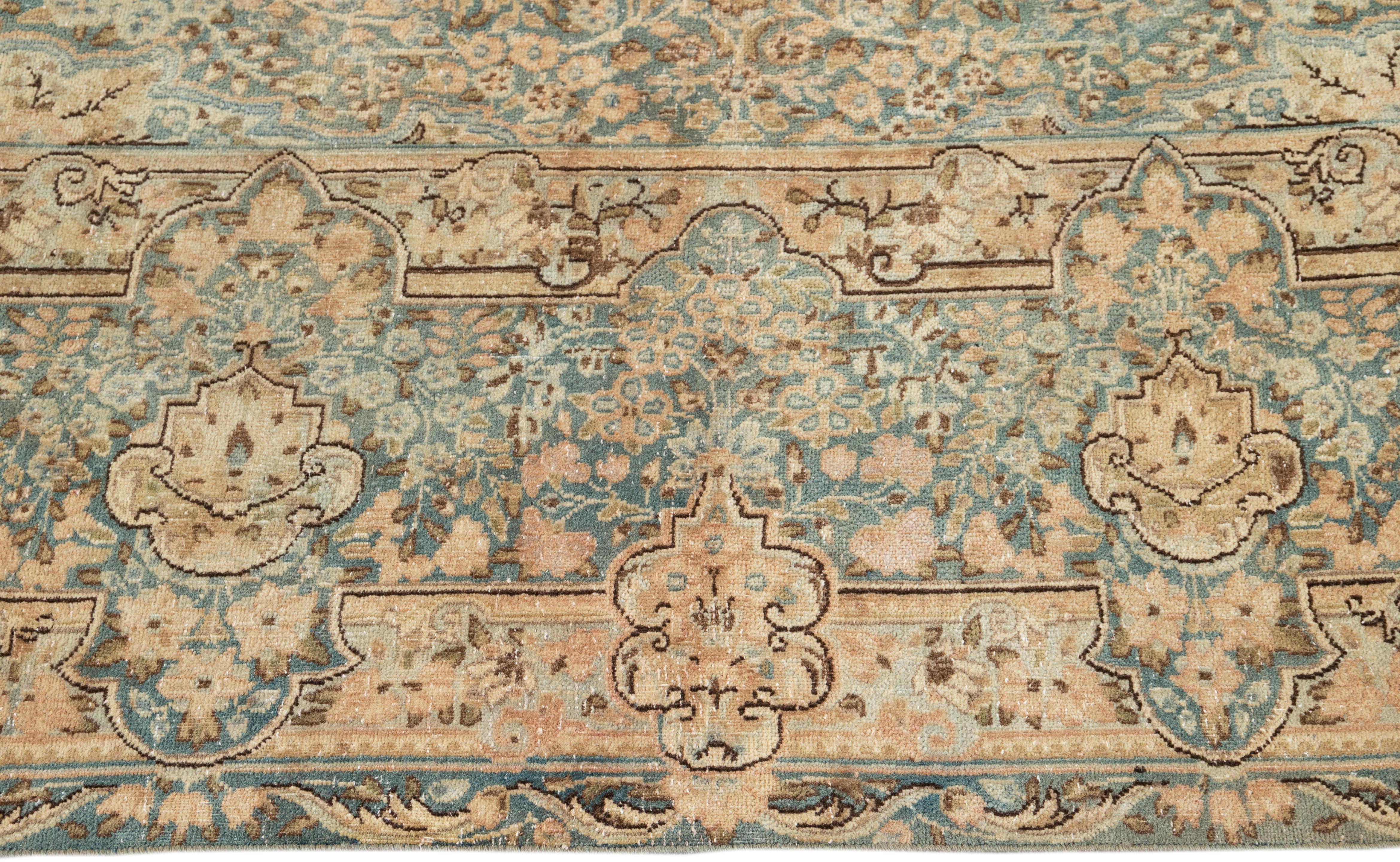 Asian Vintage Distressed Teal Wool Area Rug For Sale