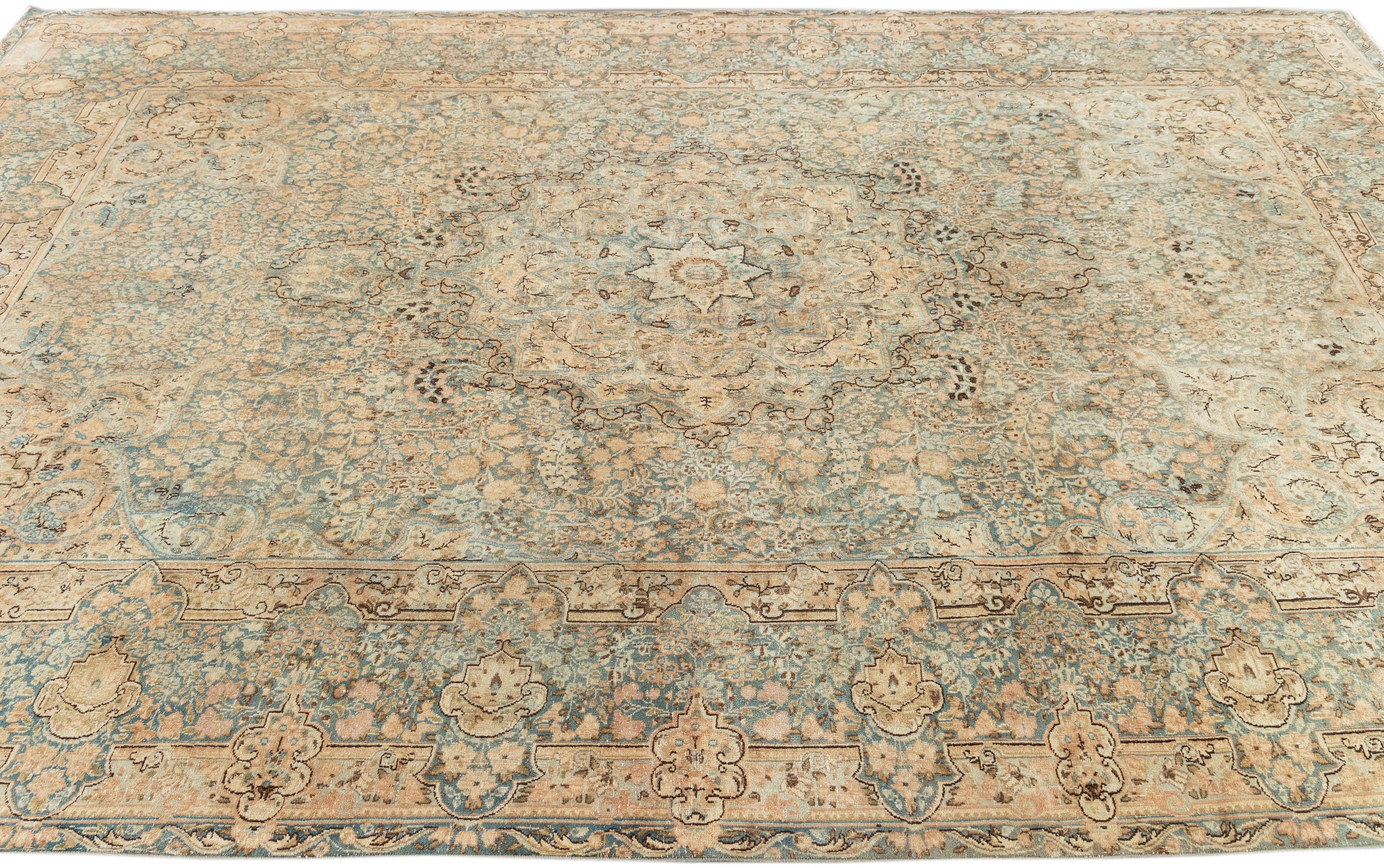 Hand-Knotted Vintage Distressed Teal Wool Area Rug For Sale